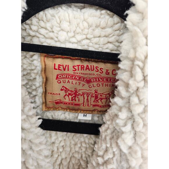 Vintage Levi's men's Sz M regular fit sherpa denim trucker jacket Blue Jean - Picture 4 of 6